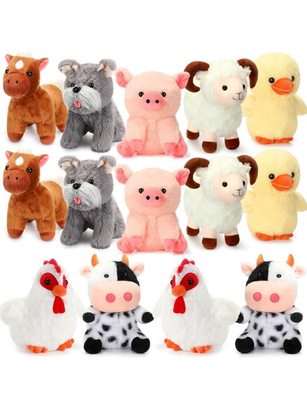 14 Pack Soft Plush Farm Animal Toys Set - 8 Inch Stuffed Animals for Parties